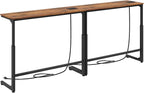Kitstorack 2-Pack Rustic Brown Console Table, 7.9" Deep Panel, Adjustable Height (25"-33") & Built-in Power Outlets, Behind Sofa Couch, Includes 4.9' Power Cord - 79" L