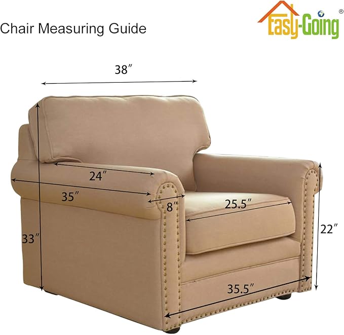 Easy-Going Stretch Chair Sofa Slipcover 1-Piece Couch Sofa Cover Furniture Protector Soft with Elastic Bottom for Kids, Pet. Spandex Jacquard Fabric Small Checks (Chair, Khaki)