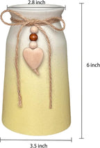 6-Inch Ceramic Flower Vase with Jute Rope & Heart Charm | Perfect for Boho, Farmhouse & Modern Home Décor, Yellow