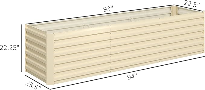 Outsunny 8 x 2 x 2ft Galvanized Raised Garden Bed Kit, Outdoor Metal Elevated Planter Box with Safety Edging, Large Raised Bed for Growing Flowers, Herbs and Vegetables, Cream White