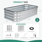 3 in 1 Galvanized Raised Garden Bed - 4x2x1ft (2Packs) Modular Planter Box Outdoor | Metal Raised Bed Kit with Bracing Rods for Gardening Vegetables Flowers Fruits Herbs (Silver)