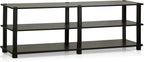 Furinno TURN-S-TUBE TV Stand, 3-Tier Open Frame Design Entertainment Center, TV Console for TV up to 46 Inch, Toolless Assembly, for Living Room, Bedroom, Dark Brown