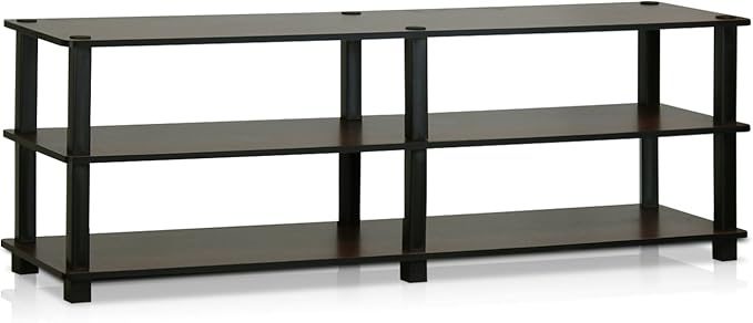 Furinno TURN-S-TUBE TV Stand, 3-Tier Open Frame Design Entertainment Center, TV Console for TV up to 46 Inch, Toolless Assembly, for Living Room, Bedroom, Dark Brown