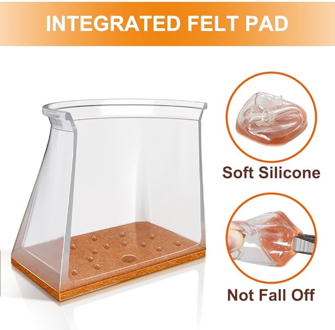 24 Pcs Chair Leg Floor Protectors for Hardwood Floors Square Silicone Covers to Protect Wood Tile Floors Felt Pads Furniture Leg Caps Anti-Scratch Reduce Noise (Fit:1-5/8" to 1-3/4")