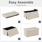 DUMOS 30in Foldable Storage Ottoman Bench, Foot Rest Stool Load 350Lbs,Storage Chest with Padded Seat, End of Bed Bedroom Bench for Living Room,Bedroom, Beige