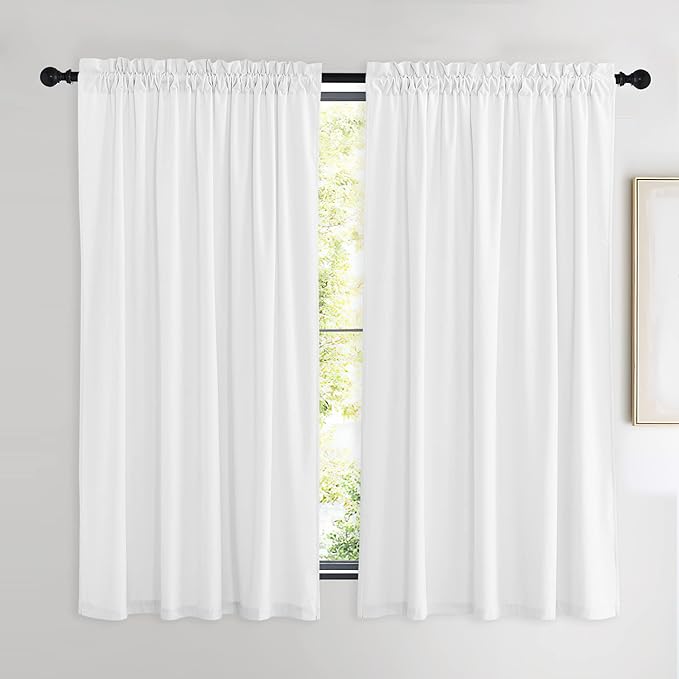 NICETOWN White Velvet Curtains 63 inches for Bedroom, Sound Reducing Heavy-Duty Solid Rod Pocket Light Blocking Drapes/Panels for Living Room (2 Panels, 52 inches Wide Each Panel)