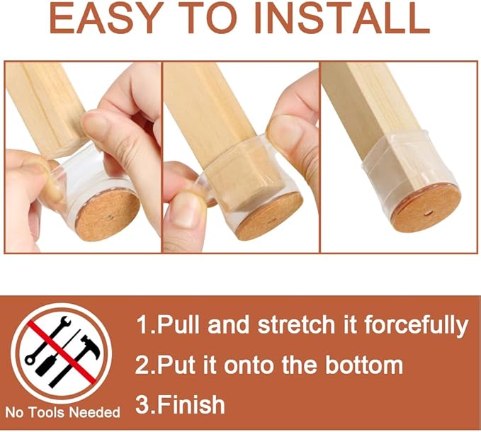 24 Pcs Chair Leg Floor Protectors for Hardwood Floors Silicone Covers Felt Pads Furniture Leg Caps Anti-Scratch Reduce Noise Fit (1-5/16" to 2")