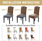 H.VERSAILTEX Velvet Dining Chair Covers Stretch Chair Covers for Dining Room Set of 6 Parson Chair Slipcovers Chair Protectors Covers Dining, Soft Thick Solid Velvet Fabric Washable, Camel