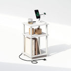 Furinno JUST Night Stand, 3-Tier Turn-N-Tube Nightstand with Charging Station, Bedside Table, End Table, Side Table with USB and Type-C Charging Port, for Bedroom, Closet, Dorm, White
