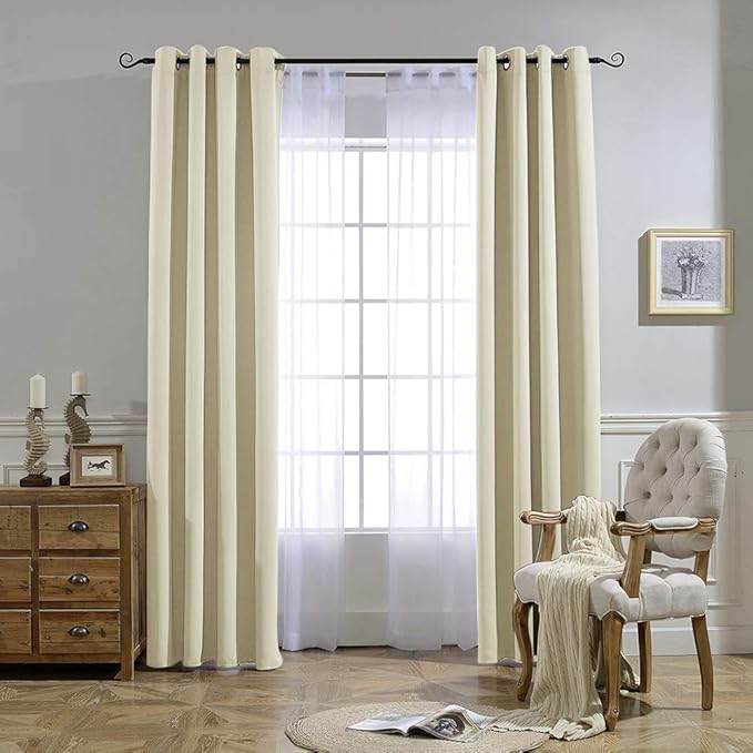 NICETOWN Room Darkening Curtains 108 inch Length - Grommet Thermal Insulated Window Treatments Solid Panels for Living Room/Bedroom/Villa, W52 x L108, 1 Pair, Beige
