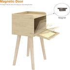 LAATOOREE Nightstand Set of 2, Small Bedside Table, End Table with Rattan Door, Boho Side Table with Solid Wood Legs for Bedroom Living Room Small Space