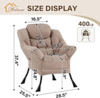 Welnow Lazy Chair for Living Room, Modern Reading Accent Chair with Armrests and a Side Pocket, Leisure Upholstered Lazy Sofa for Small Space, Bedroom, Dorm, Khaki