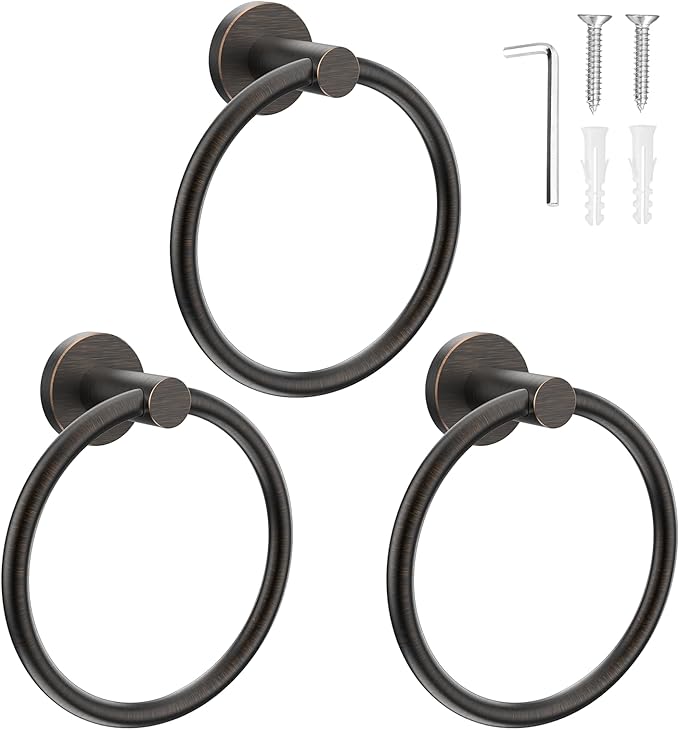 SetSail Towel Holder Stainless Steel Towel Ring for Bathroom Wall Screw-in Hand Towel Holder 3 Packs Towel Hanger for Bathrooms Oil Rubbed Bronze