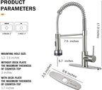 DJS Kitchen Faucets with Pull Down Sprayer Brushed Nickel LED Light Single Handle 1 or 3 Holes Spring Kitchen Sink Faucet with Deck Plate for Farmhouse RV Vessel Basin