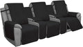 Easy-Going Recliner Sofa Cover with Console, Reversible Couch Cover for Living Room, Split Sofa Cover for Each Seat with Elastic Straps for Kids, Dogs, Pets (3 Seater, Black/Beige)