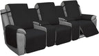 Easy-Going Recliner Sofa Cover with Console, Reversible Couch Cover for Living Room, Split Sofa Cover for Each Seat with Elastic Straps for Kids, Dogs, Pets (3 Seater, Black/Beige)