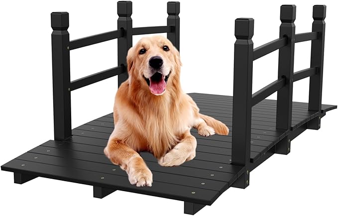 VINGLI Garden Bridge, Classic Wooden Bridge with Safety Rails, Decorative Arched Footbridge (Black, 5 ft)