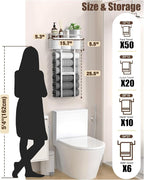 Towel Racks for Bathroom - Wall Mounted Metal Rack with Wood Plank, Bathroom Storage Organizer, Towel Holder Stores 6 Large Rolled Towels Easily, Silver with White Plank