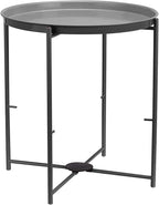 Amazon Basics Round Storage End Table, Nightstand for Bedroom or Living Room, Easy Assembly, with Cloth Basket, Charcoal/Heather Gray, 17.7 x 17.7 x 18.9 in | Side Table, with Cloth Basket, Storage
