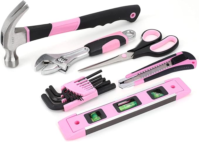 FASTPRO Pink Tool Set, 220-Piece Lady's Home Repairing Tool Kit with 12-Inch Wide Mouth Open Storage Tool Bag