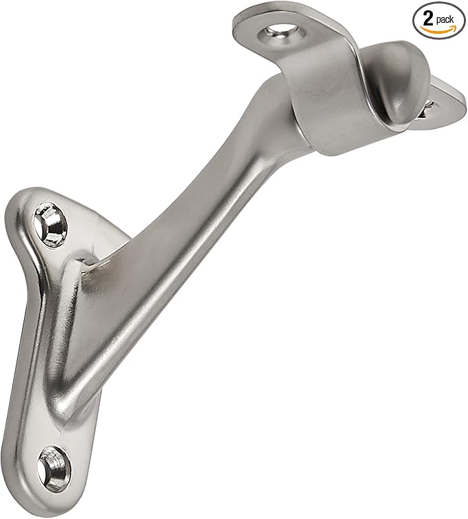 khtumeware 2 Pack 3 Inch Satin Nickel Hand Rail Bracket Heavy Duty Hardware for Stairways, Home or Office Stair Support Handrail Brackets