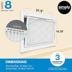 Simply 16.38x21.5x1 Air Filter, Merv 8, 6 Pack, For Home AC Furnace & HVAC (Actual Size: 16.13x21.5x"x0.75") DUST, Pet, & Allergy Control