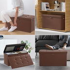 DocSafe Storage Ottoman Bench with Lock,Fireproof 30 Inches Folding Bench Foot Rest Stool Storage Chest Safe for Living Room,Bedroom,Home Office,Waterproof Leather Ottoman with Handles,Brown