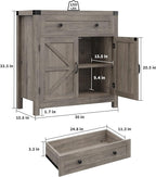 HOSTACK Coffee Bar Cabinet, Kitchen Storage Cabinet, Modern Farmhouse Buffet Sideboard with Drawer and Adjustable Shelf, Barn Door Accent Cabinets for Kitchen, Dining Room, Entryway, Ash Grey