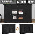 4 EVER WINNER 55" Coffee Bar with 4 Glass Doors and 3 Drawers, Sideboard Buffet Cabinet with Storage, Farmhouse Coffee Bar Cabinet with Adjustable Shelves for Kitchen, Dining Room, Black