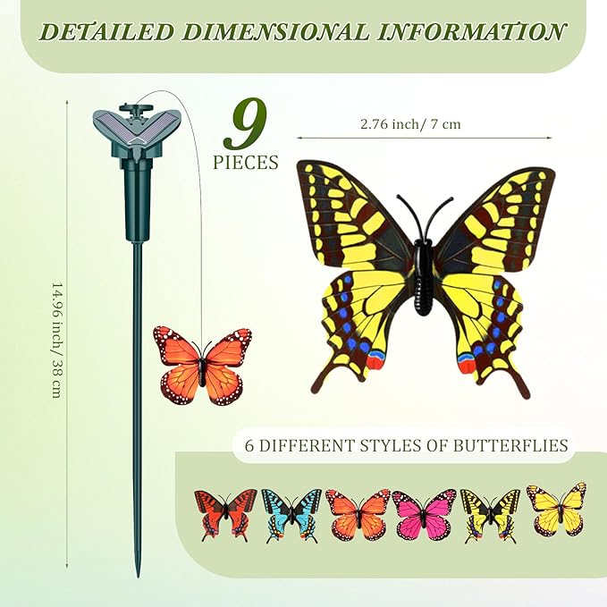 9 Pcs Solar Flying Moving Fluttering Waterproof Garden Stakes Decorations for Home Yard Pathway Garden Landscape Christmas Outdoor Indoor Centerpieces Gift Decorations (Butterfly)