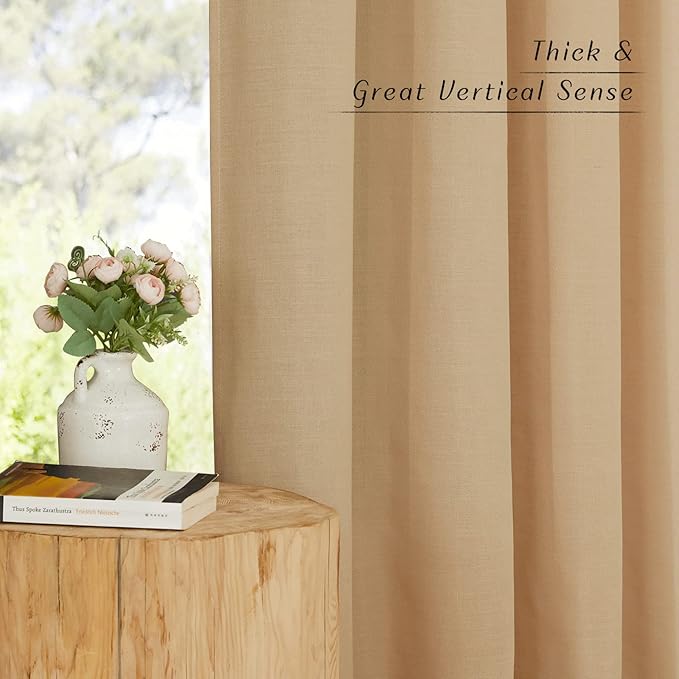 NICETOWN Rustic Linen 144 inch Long Curtains for Living Room, Grommet Privacy Added Thick Linen Weave with Light Filter Window Curtains & Drapes for Bedroom, Burlap, W55 x L144, 2 Panels
