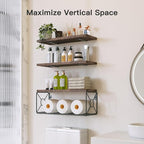 Amada Bathroom Shelves Over Toilet with Storage Basket, Floating Wall Shelf for Home Organization & Wall Decor, Bathroom/Kitchen/Living Room Shelves–Rustic Brown | with Storage Basket, Wall Decor, Bathroom, Kitchen, Living Room
