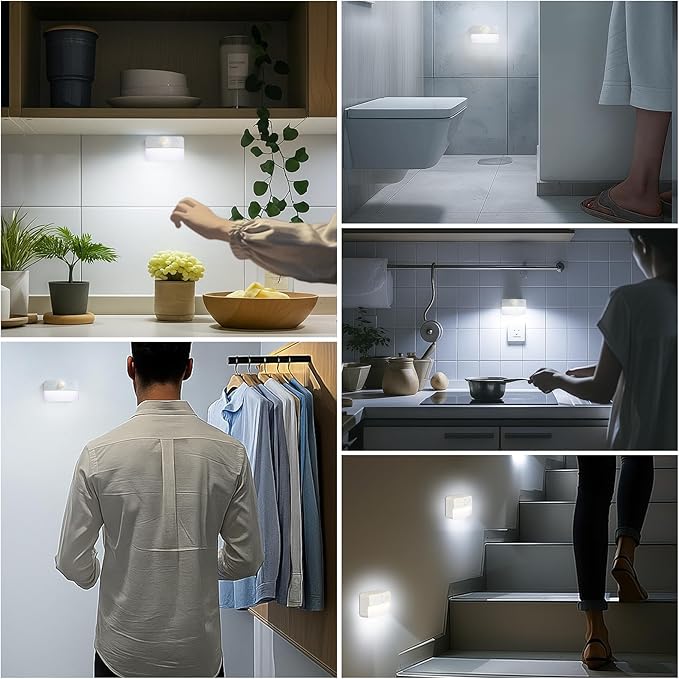 3 Pack Motion Sensor Stair Lights for Indoor, Wireless RGB Battery Operated Night Light, Led Stick On Hallway Closet Under Cabinet Step Portable Lamp for Bedroom Kitchen Bathroom