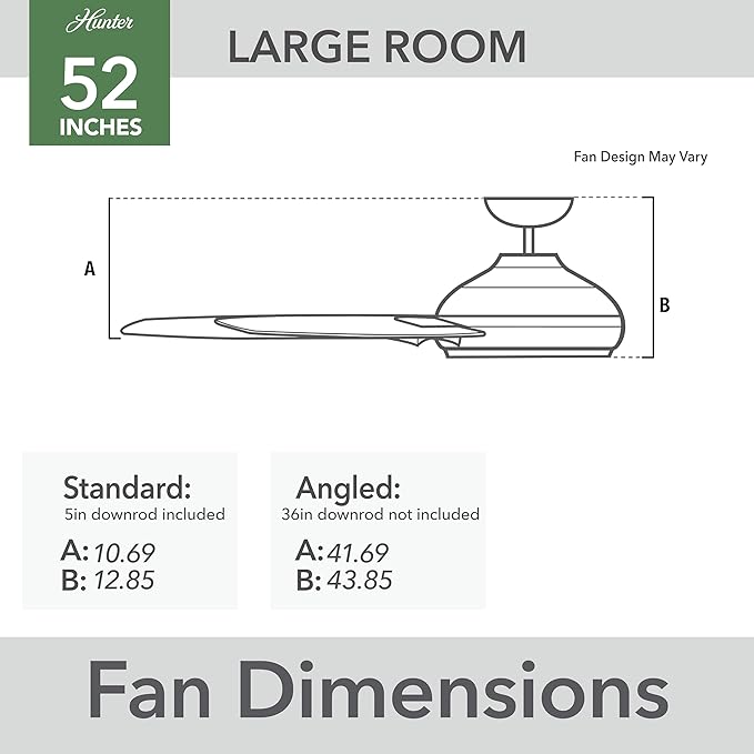 Hunter 52 inch Outdoor or Indoor Ceiling Fan No Light - White Ceiling Fan without Light, For Patio, Porch, Garage, or Living Room, Standard Mount, 3 Blades, Pull Chain - Cassius 59263, Fresh White
