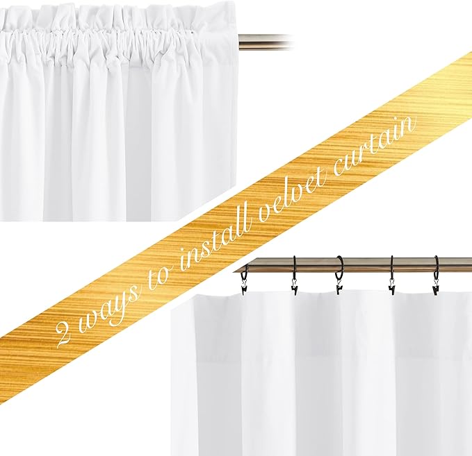 NICETOWN White Velvet Curtains 63 inches for Bedroom, Sound Reducing Heavy-Duty Solid Rod Pocket Light Blocking Drapes/Panels for Living Room (2 Panels, 52 inches Wide Each Panel)