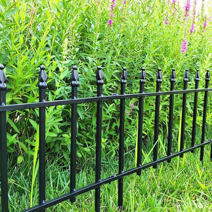 Metal Decorative Garden Fence 22" Wide x 18" High (5 Panels, Total Length 9.17 feet), Metal Border Folding Fence, Landscape Fencing for Flower Bed, Yard, Animal Barrier