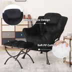 Tiita Lazy Chair with Ottoman, Black Modern Large Accent Chair, Comfy Leisure Sofa Armchair with Ottoman, Reading Chair with Footrest for Bedroom, Living Room, Dorm Rooms, Velvet Black