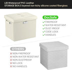 DocSafe Storage Ottoman with Lock,Fireproof＆Waterproof 17 Inches Folding Storage Box with Handles Safe for Important Documents,Leather Storage Ottoman Storage Chest for Living Room,Bedroom,Beige