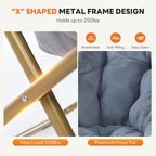Sweetcrispy Saucer Chairs, Comfy Folding Cozy Faux Fur Living Room Reading Lounge Chair with Soft Thick Padded Seat & Metal Frame Modern Style Bedroom Dorm for Kids Adults, X-Large - Classic Gray
