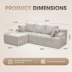 Modular Sectional Sofa Couches L-Shape Couch 3 Seat Modular Sofa Memory Foam Sectional Couches for Living Room, Cloud Couch with Oversized Chaise (GREYGREEN Check, 96" Left Facing Chaise)