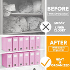 SpaceAid 12 Pack Bed Sheet Organizers and Storage, Foldable Sheet Organizer for Linen Closet, Sheets Set Folder Keeper with Window XL (Queen & King Size) Bedding Container (Pink, 12 Pack)