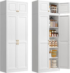 Kitchen Pantry Cabinet, 86 Inch Tall Metal Storage Cabinet, Food Pantry cabinets with Doors and Shelves, White Storage Cabinets for Living Room, Dining, Office, Bathroom, Assembly Required