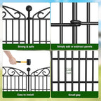No Dig Decorative Garden Fence 6 Panel with Gate - 36in H x 12ft L, Tall Animal Barrier for Dogs Rabbits, Rustproof Metal Wire Panels for Yard, Patio, and Outdoor Border Use