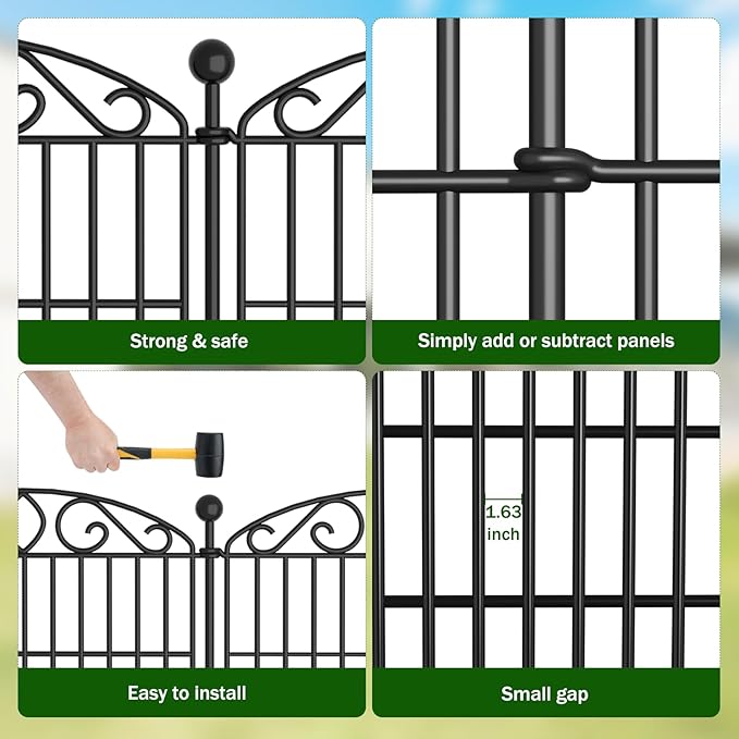 No Dig Decorative Garden Fence 6 Panel - 36in H x 12ft L, Tall Animal Barrier for Dogs Rabbits, Rustproof Metal Wire Panels for Yard, Patio, and Outdoor Border Use