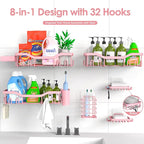 NESOMI Shower Caddy Adhesive Shower Organizer 8-Pack, Rustproof Stainless Steel Bathroom Shelves, Large Capacity No-Drill Rack Storage Accessories with Soap Dish Toothbrush Holder Hooks
