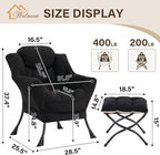 Welnow Lazy Chair with Ottoman, Modern Accent Chair with Armrests and a Side Pocket, Leisure Sofa Armchair Set, Reading Armchair with Footrest for Small Space, Black