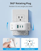 TROND Outlet Extender with 360 Rotating Plug, 2 AC Outlet Splitter with PD 20W USB C, 3-Side Design Wall Plug Adapter, for Bathroom Kitchen Cruise Ship Travel Essentials, White