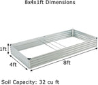 Galvanized Raised Garden Bed,Outdoor Planter Box Metal Patio Kit Planting Bed for Vegetables Flowers Herb,8x4x1 ft(2 Pack),Silver