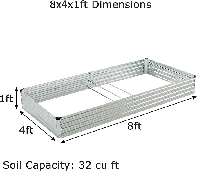 Galvanized Raised Garden Bed,Outdoor Planter Box Metal Patio Kit Planting Bed for Vegetables Flowers Herb,8x4x1 ft(2 Pack),Silver