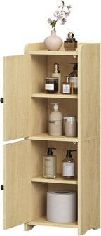 Bathroom Storage Cabinet, Small Corner Floor Cabinet with 2 Doors and Adjustable Shelf, Narrow Toilet Paper Cabinets, Bathroom Organizer for Small Spaces, 7.9" D x 9.8" W x 29.5"Rattan Yellow